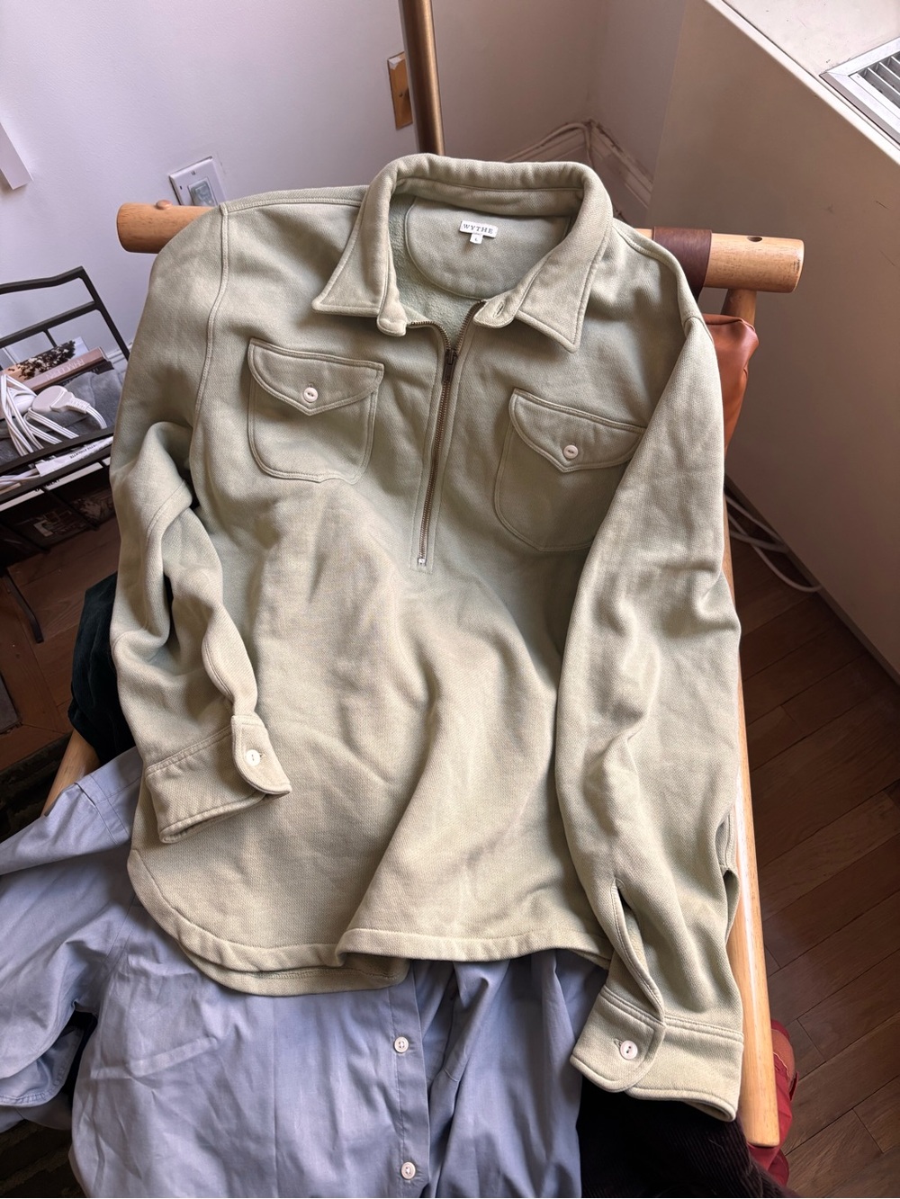 Wythe NY Men's Quarter Zip Western Sweater in Light Sage Green